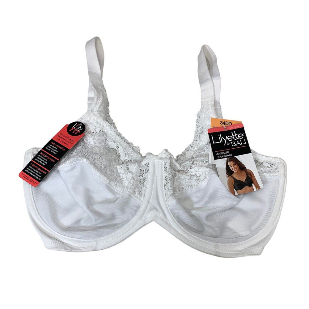 Lilyette Full Figure Minimizer Underwire Bra 34DD White Lace 3 Hook Closure